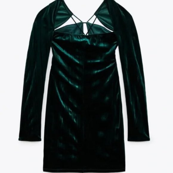 ZARA GREEN VELVET DRESS SIZE S REF. GREEN 2712/357 - Picture 4 of 4